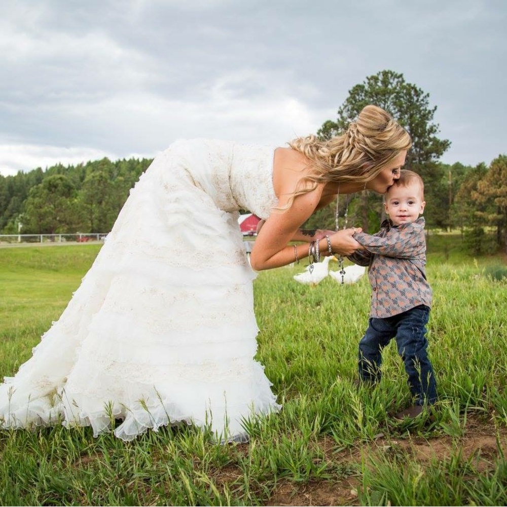 David's Bridal White Strapless Tiered Lace Wedding Gown - Picture 3 of 6